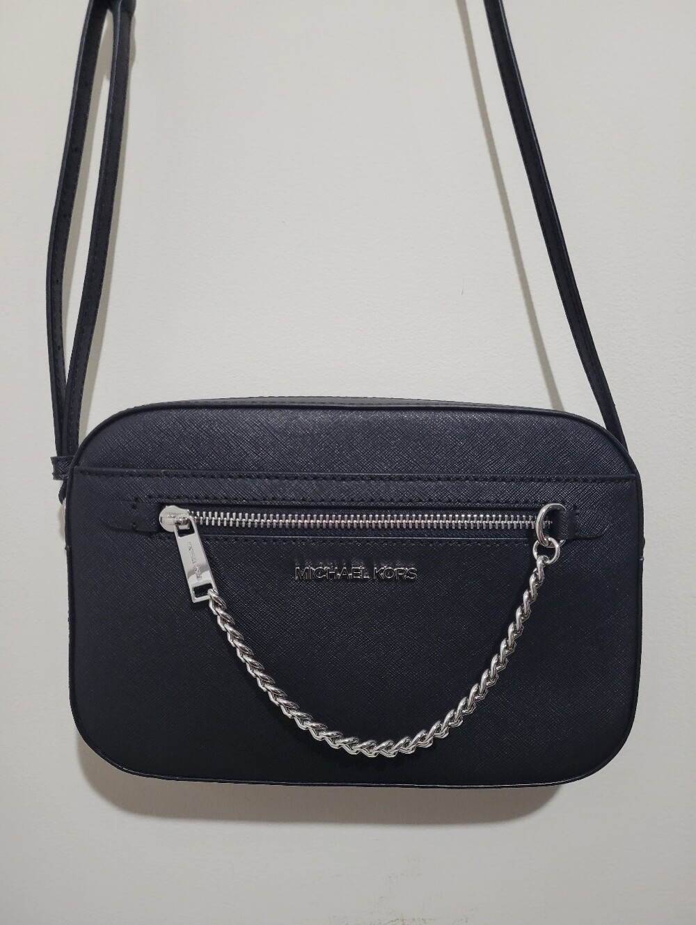 Authentic Michael Kors Black W/silver Hardware Crossbody Bag with Logo
